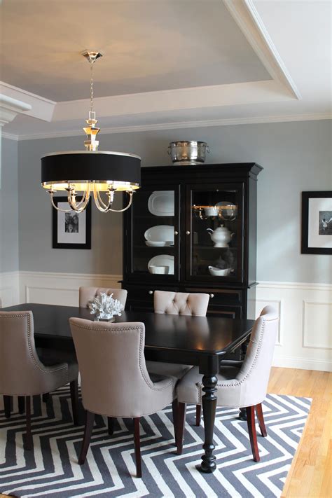 Pale Blue Dining Room Walls And Ceiling With White Wainscoting Black