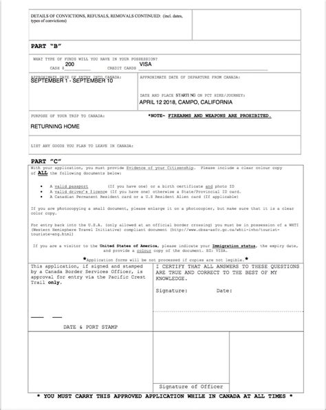 Canada Entry Form As A Canadian Rpacificcresttrail