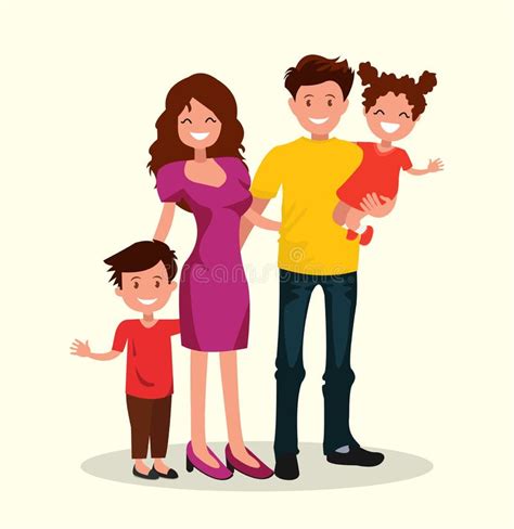 Familia Feliz En Estilo De Dibujos Animados Madre Padre Hijo E Hija