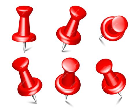 Premium Vector Collection Of Isolated Red Push Pins Thumbtacks For