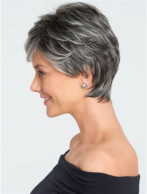 Monofilament Wavy Cropped 5 Inch Grey Wigs For Women