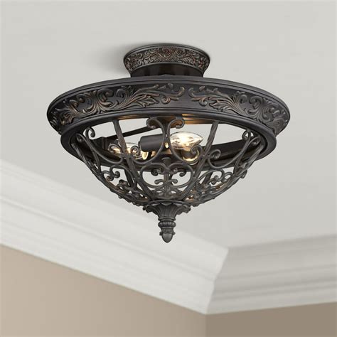 Franklin Iron Works Rustic Ceiling Light Semi Flush Mount Fixture Rubbed Bronze Scrollwork 16 1