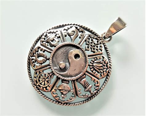 Sterling Silver 925 Yin Yang Buddhist Symbols 8 Auspicious Tibetan