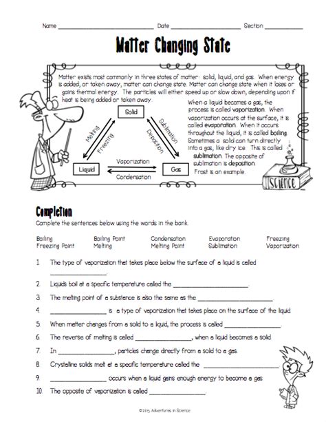Changes In States Of Matter Worksheets