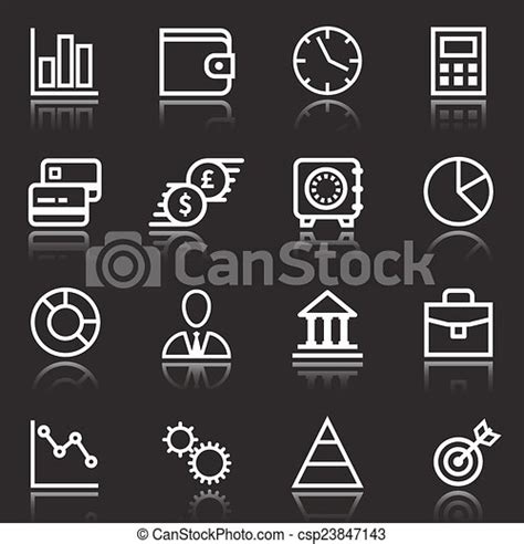 Set Of White Business Icons On Black For Use As Design Elements On