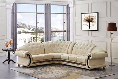 Versace Living Room Furniture Cream Italian Leather Sofa