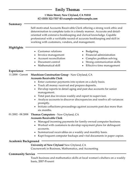 Top 12 accounting resume objective examples to use. Accounts Receivable Clerk Resume Examples - Free to Try ...