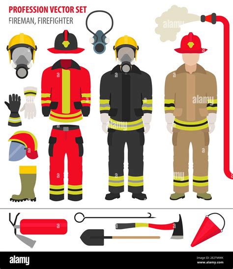 Profession And Occupation Set Fireman Equipment Firefighter Service