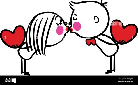 Cute Couple Kissing Valentines Day Romance Illustration Stock Vector