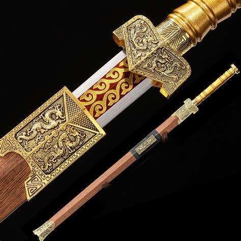 Espada Han Espada De La Dinastía Han China Con Hoja Dorada Roja De