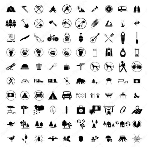 100 Camping Icons Set — Stock Vector © Juliarstudio 92938298