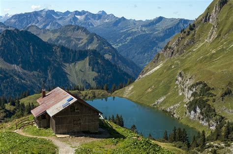 Germany Bavaria Oberstdorf Alpine Hut At Seealpsee Stock Photo