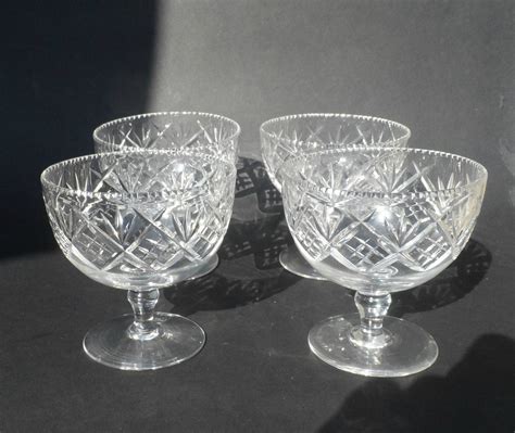 Antique Cut Glass Crystal Footed Dessert Bowls Set Of 4