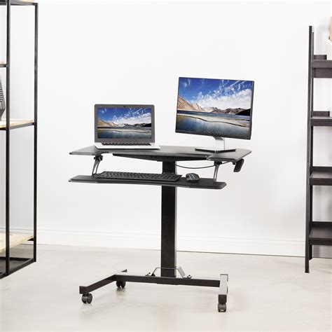 How long have standing desks existed? VIVO Black Pneumatic 36" Mobile Height Adjustable Two ...