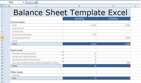 balance sheet template excel  excel spreadsheet