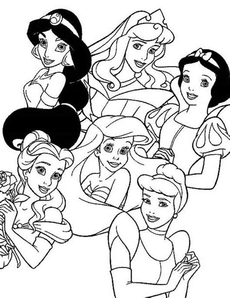 Six Pretty Disney Princesses Coloring Page Buku Mewarnai Warna Buku