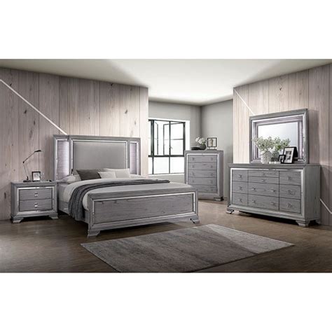 Contemporary Gray Color Finish Bedroom Furniture 4pc Eastern King Size