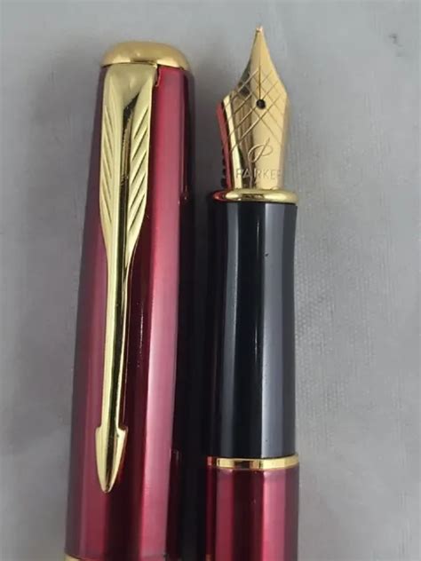1990 Parker Sonnet Fountain Pen Red Lacquer With Gold Trim Medium Nib