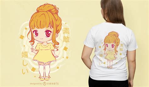 Descarga Vector De Diseño De Camiseta De Vestido De Chica Anime Kawaii