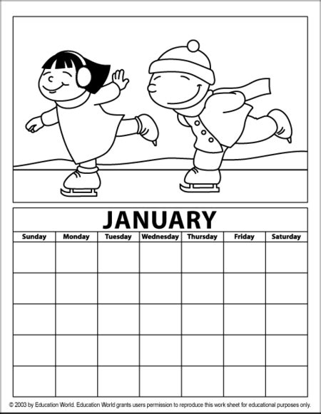 January Coloring Calendar Education World