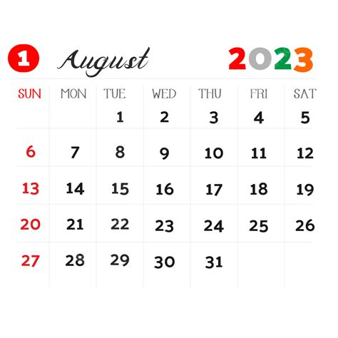 August 2023 2023 August Calender 2023 August Calendar Png And Vector