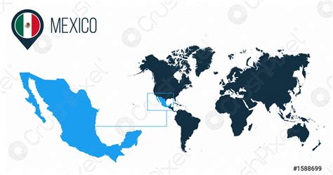 Mexico Map Located On A World Map With Flag And Stock Vector 1588699