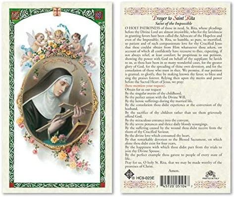 St Rita Laminated Prayer Cards Pack Of 25 Hc9 023e