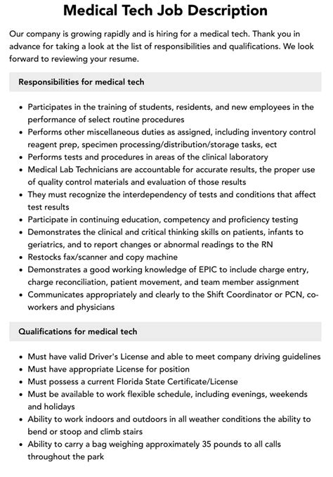 Medical Tech Job Description Velvet Jobs