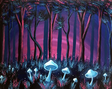 Mushroom Forest Trippy Painting Canvas Painting Landscape Forest
