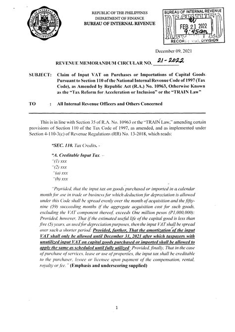 BIR MEMORANDUM CIRCULAR NO. 21-2022 | Machica Group
