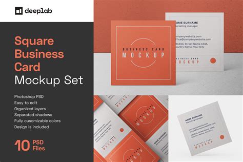 Square Business Card Mockup Set Print Templates Creative Market