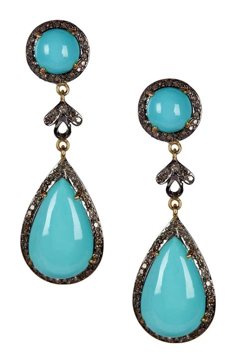 Turquoise Champagne Diamond Drop Earrings By Rivka Friedman On