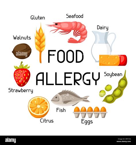 Food Allergy Background With Allergens And Symbols Vector Illustration