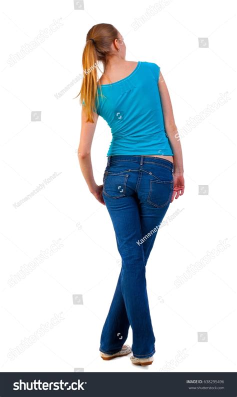 Back View Standing Young Beautiful Blonde Stock Photo 638295496