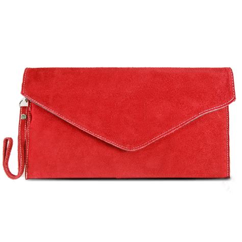 E1405 Miss Lulu Suede Envelope Clutch Bag Red