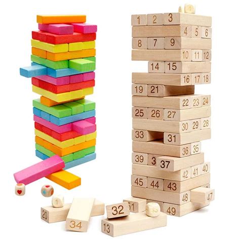 Wood Building Rainbow Wooden Tower Blocks Toy Domino Stacker Board