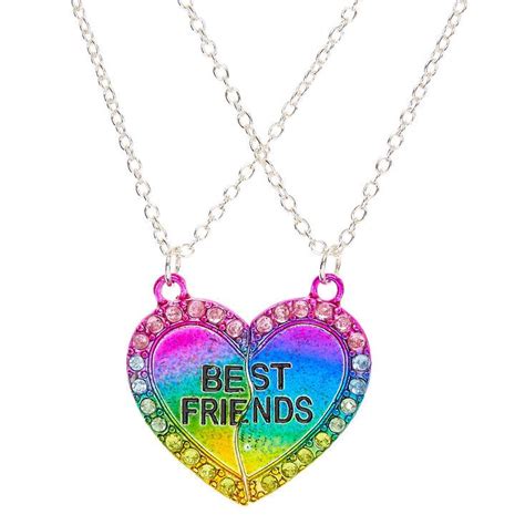 Claires Best Friends Rainbow Heart Pendant Necklaces Bijoux Pour Ami