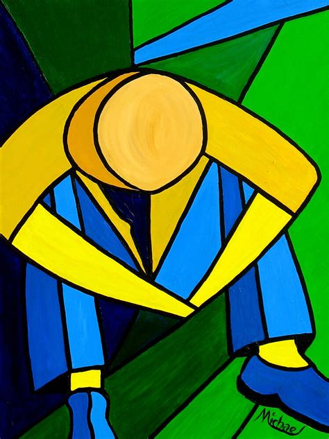 Man In Blue Green And Yellow Original Abstract Acrylic Painting On