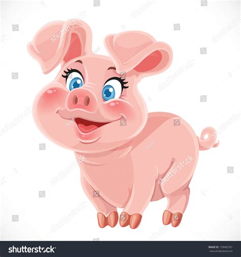 Cute Cartoon Happy Baby Pig Isolated On White Background