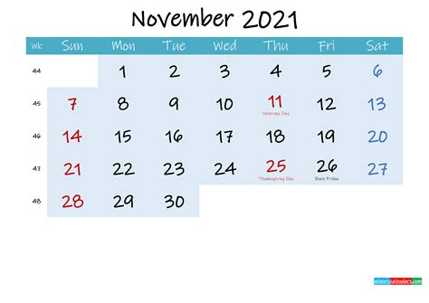 Printable November 2021 Calendar Word Template K21m239