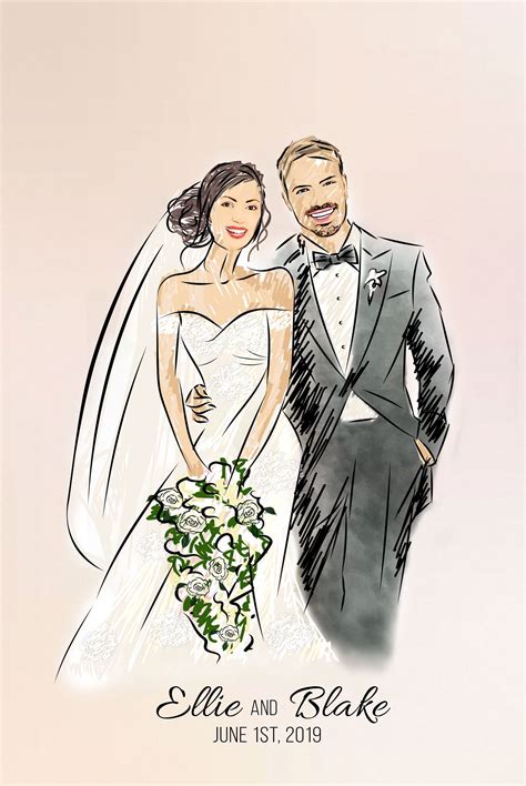 Illustrated Wedding Portrait Couple Illustration Wedding Wedding