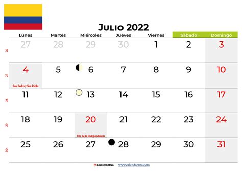 2022 Calendario Colombia Con Festivos En Julio Imagesee