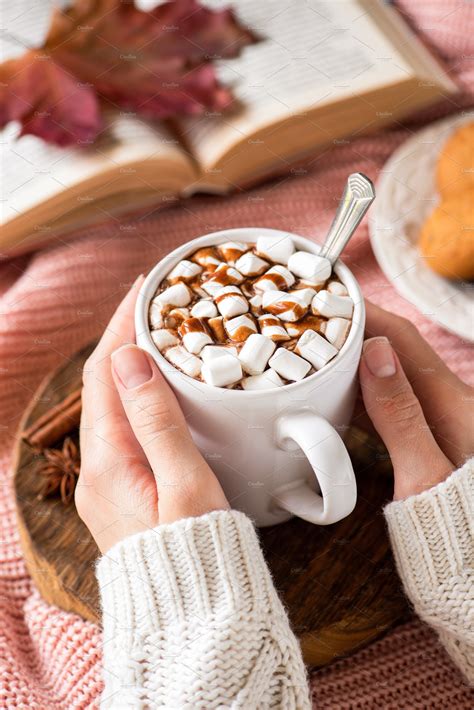hot chocolate with marshmallows high quality food images ~ creative market