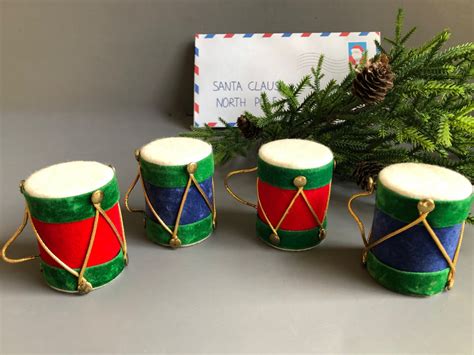 Vintage Drum Christmas Ornaments Set Of Four Etsy Christmas