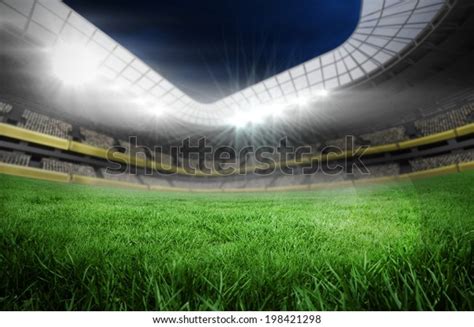 Digitally Generated Football Pitch Large Stadium Stock Illustration