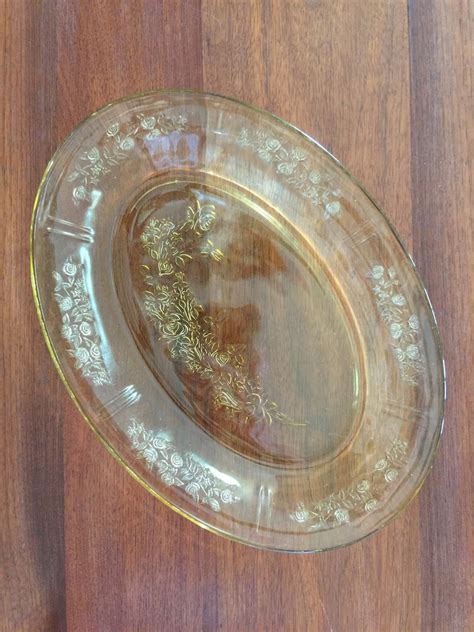 Depression Glass Platter Vintage Amber Yellow Glass Oval Platter