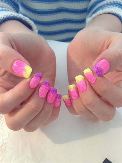 Neon Ombré Nails With Matte Glitter Pastel Nails Designs Really