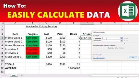 How To Calculate Sums Averages Hourly Rates And Other Functions In