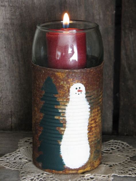 Rusty Tin Can Candle Holder By Thymeforprimitives On Etsy