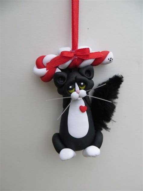 Black Tuxedo Cat Christmas Ornament Polymer Clay Cute Cat Christmas
